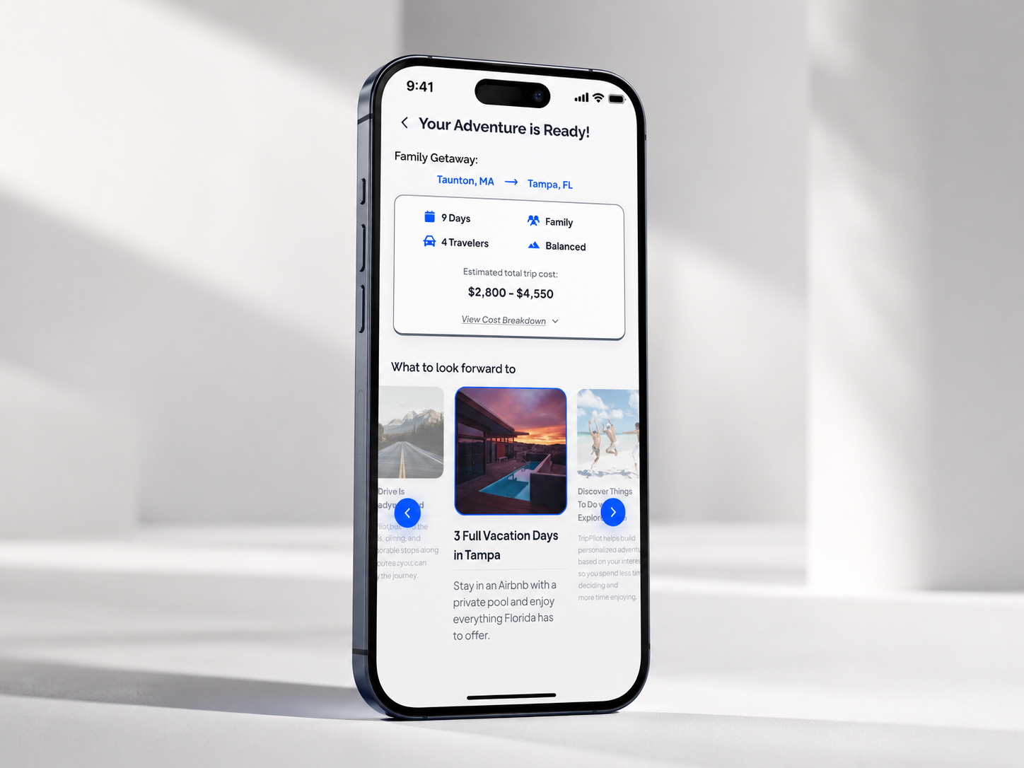 TripPilot app mockup